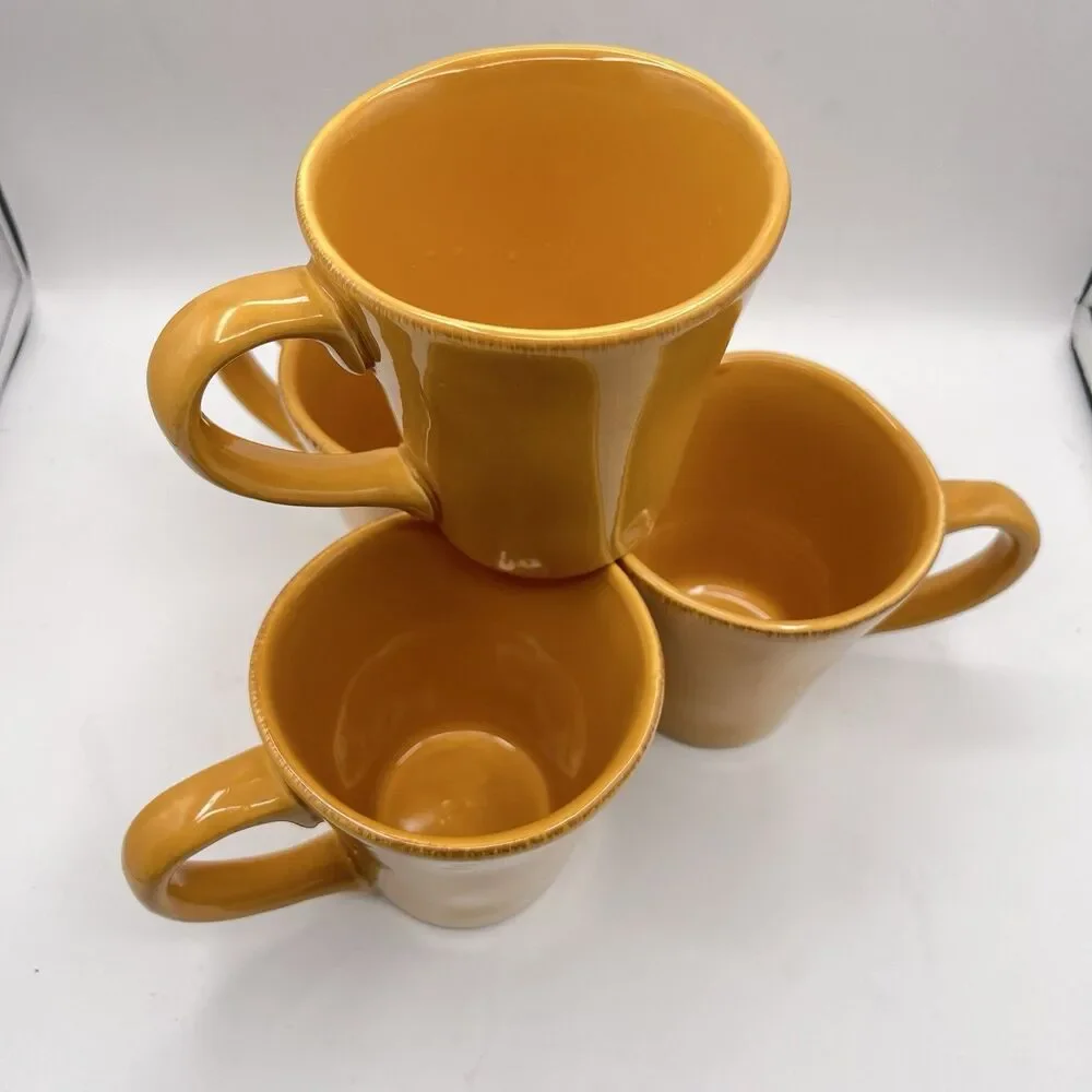 PIER 1 Earthware Elemental Coffee Mugs | Honey Color | 12 oz | Set of 4